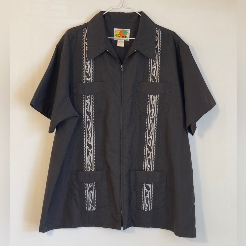 Haband Black Guayabera Mexican Traditional Beach Wedding Shirt XL